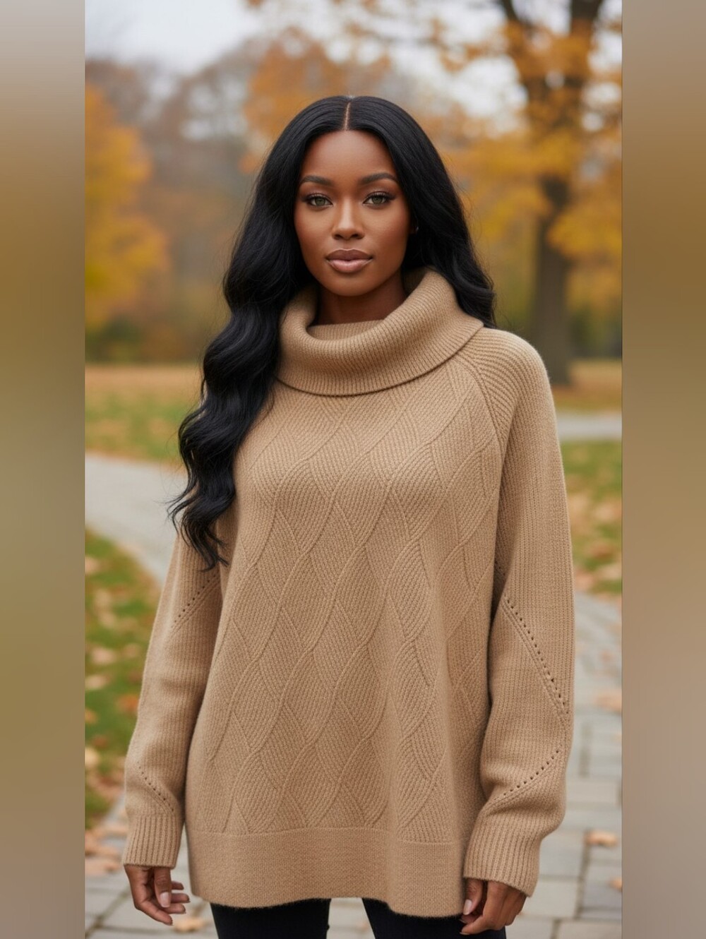 "Talbots Tan Camel Cotton Blend Cowl Neck Sweater Ribbed Knit Cozy Fall XL"